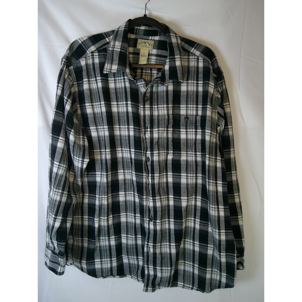 Blue Mountain Plaid Flannel Long Sleeve Shirt Men's XL Black White Gray Casual